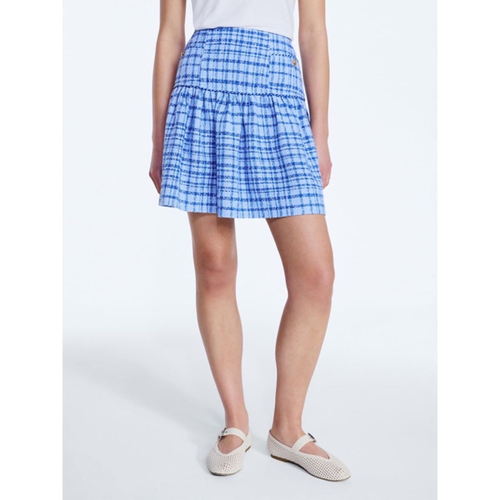 Free Assembly Blue Plaid Mini Skirt A-Line Flowy Preppy